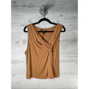 DKNY Tank Top Womens XL Brown‎ Twist Front Draped V Neck Sleeveless Jersey